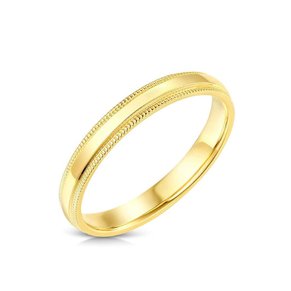 Solid Yellow OR White Gold 3mm Standard Classic Fit Milgrain Traditional Wedding Band Ring - 01BG17